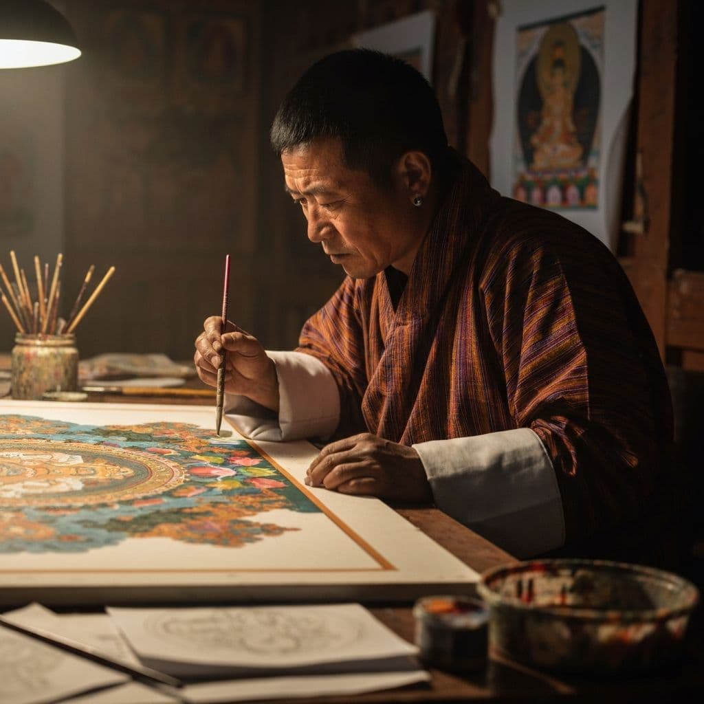 Master artisan creating traditional Bhutanese craft