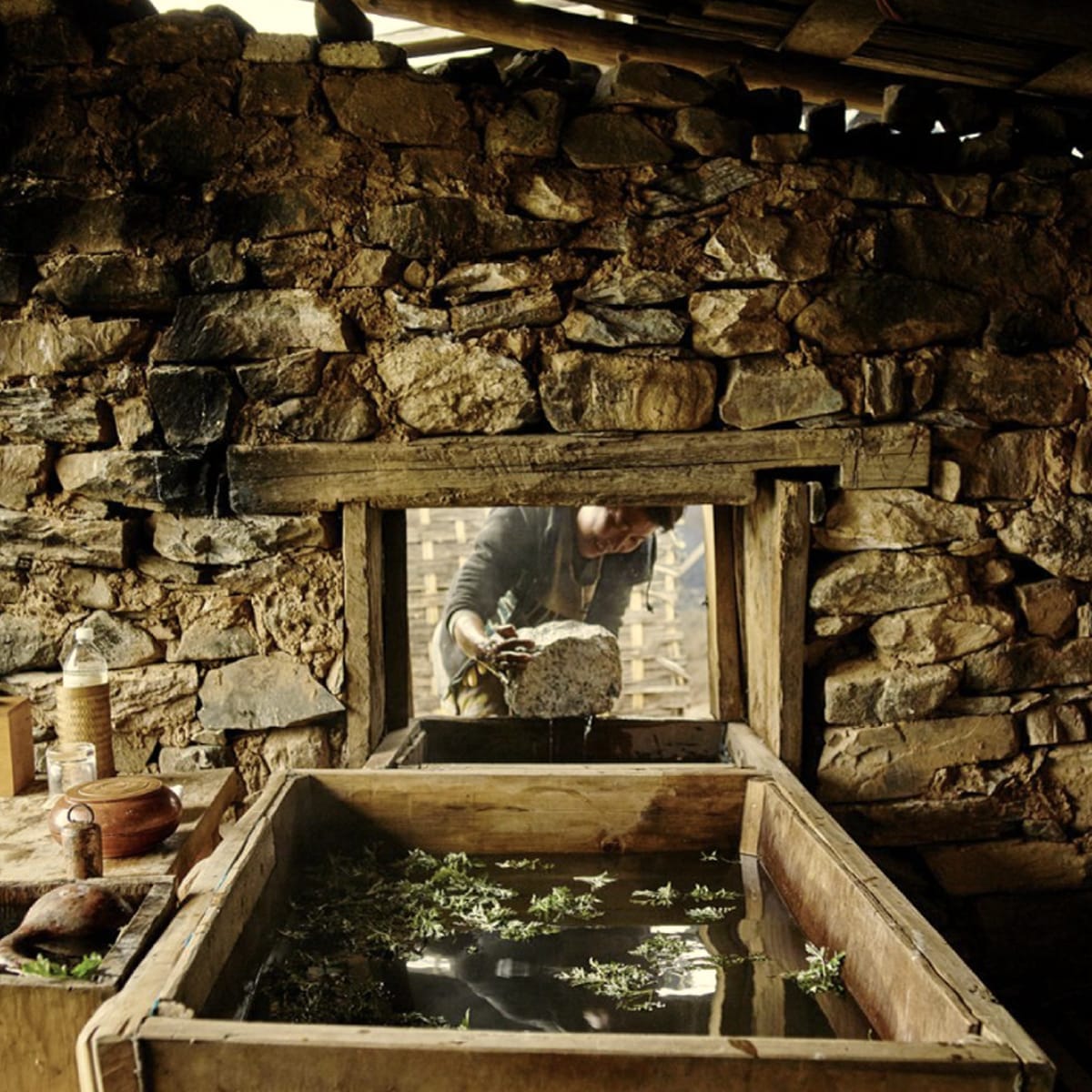 Traditional Bhutanese hot stone bath healing therapy