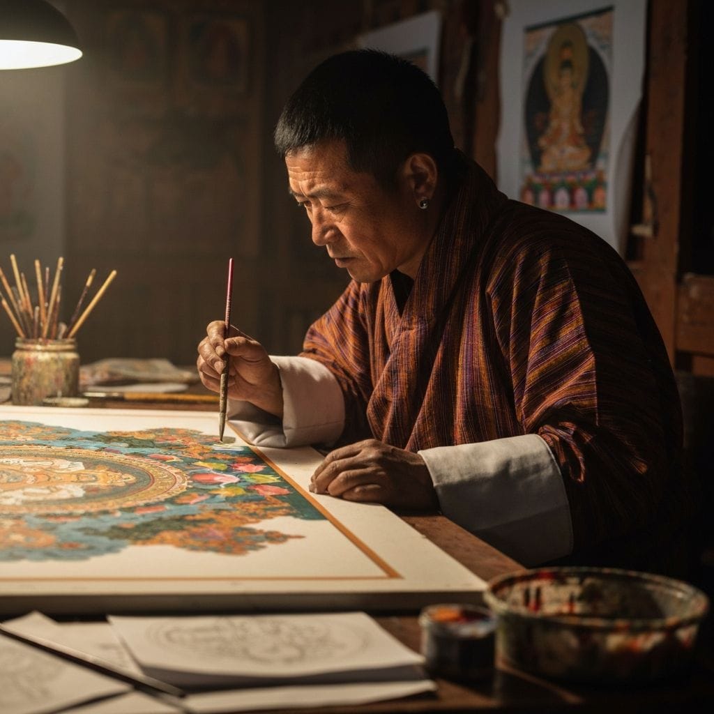 Master artisan creating traditional Bhutanese craft
