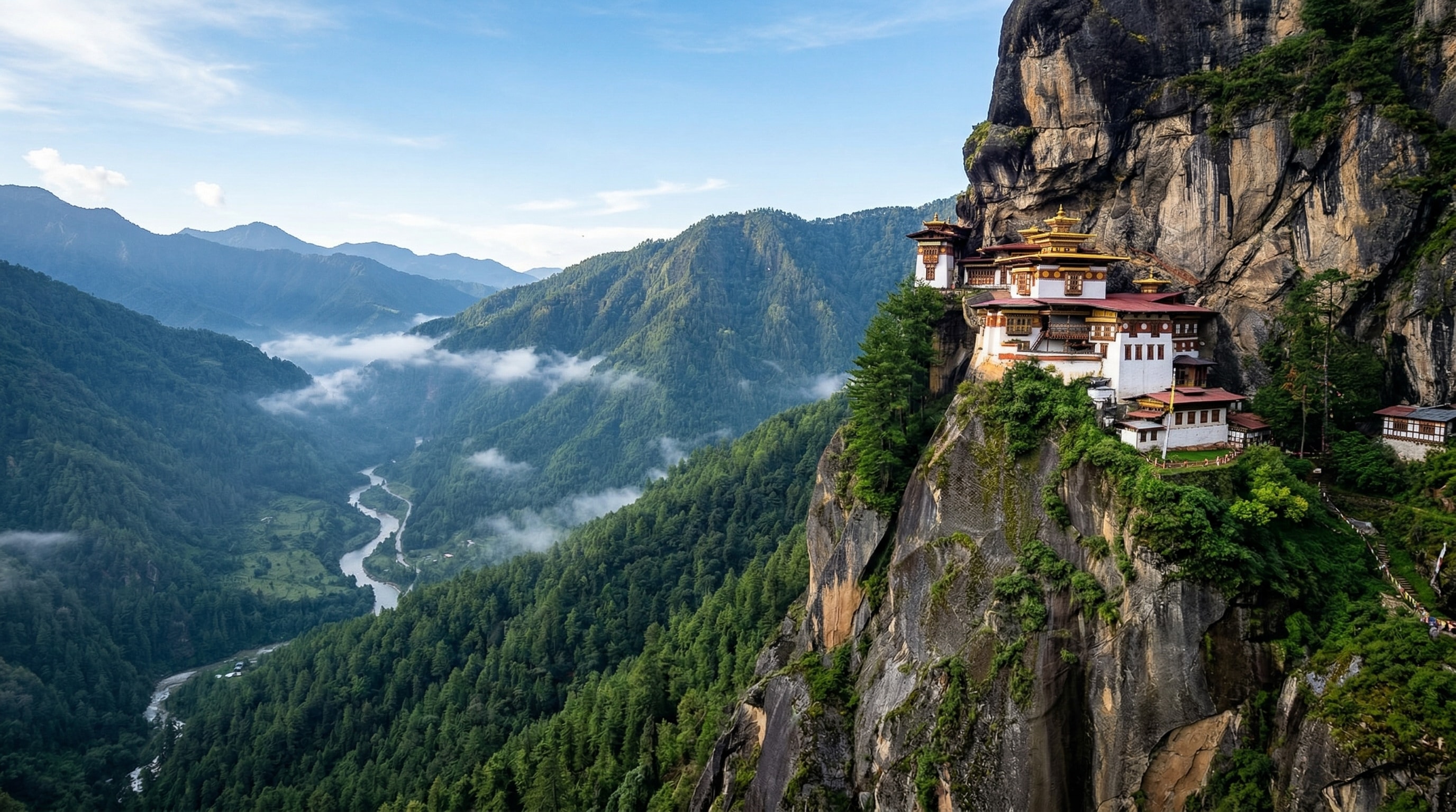 Paro Taktsang (Tiger's Nest) monastery on a cliff above the Paro Valley, Bhutan